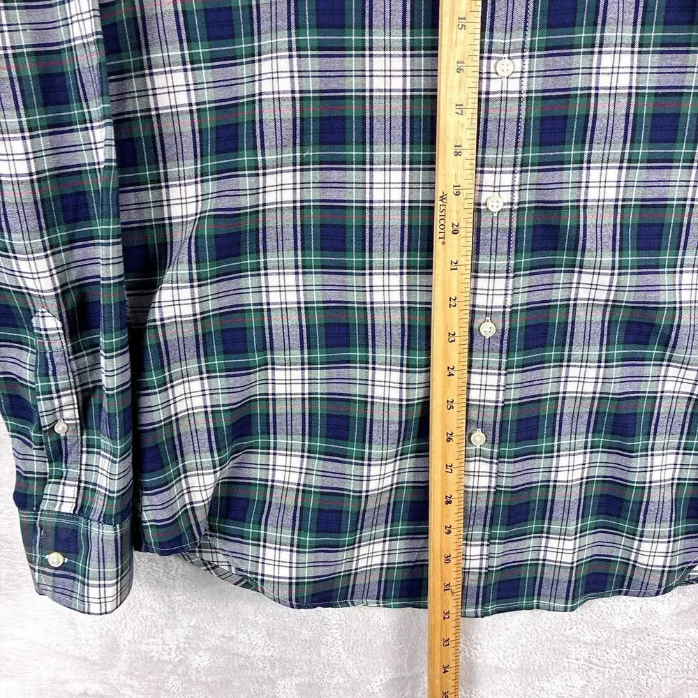 J.Crew Shirt Mens M Tall Navy Green Plaid Broken In Oxford Preppy Heritage OCBD